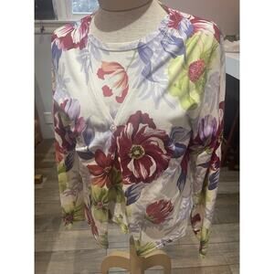 VTG Silk Club White Floral Beaded Tank Top With Long Sleeve Cardigan Medium